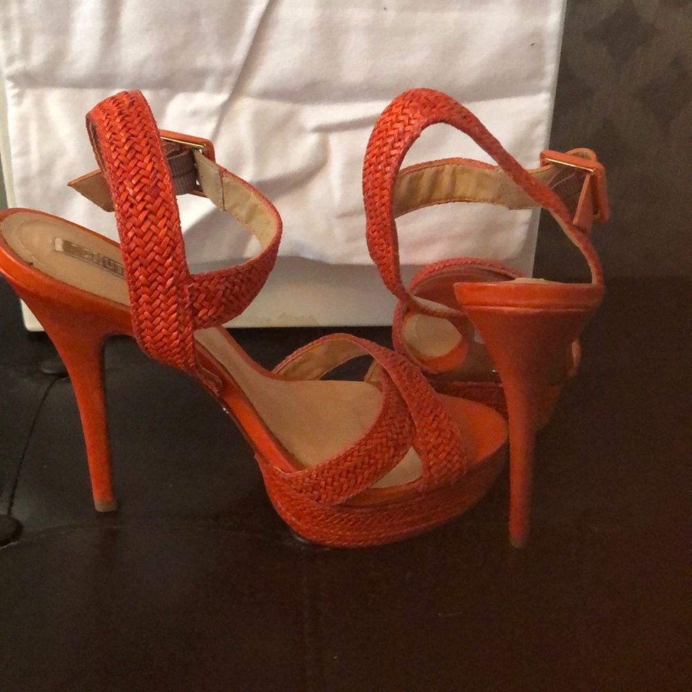 Schutz bright orange heel sandals size 8